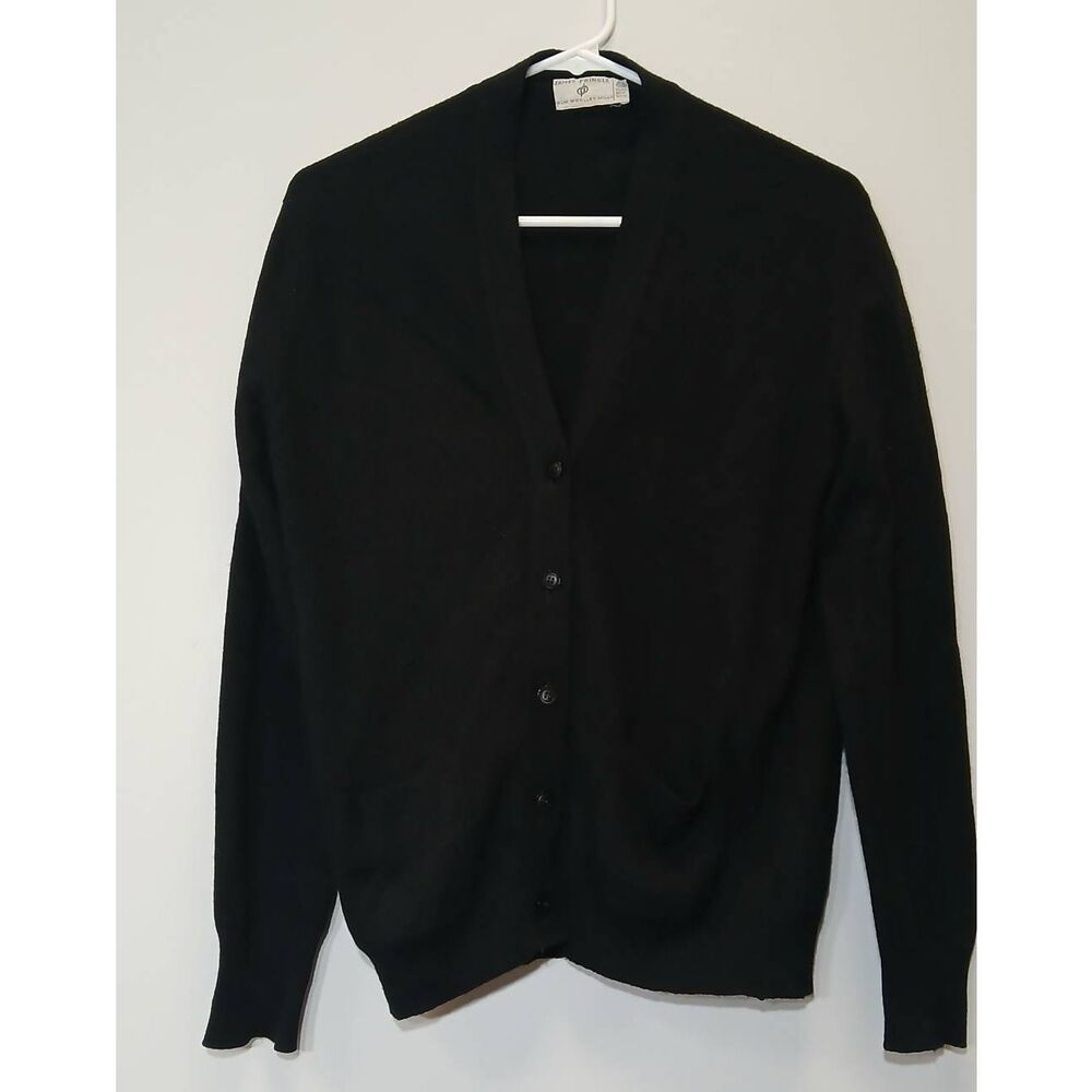 Vintage James Pringle womens small wool sweater cardigan black